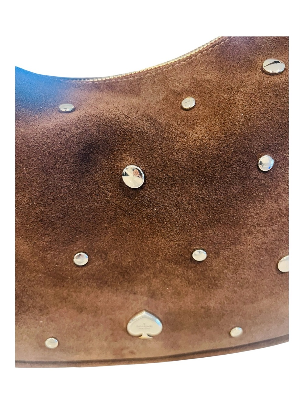 Kate Spade Kayla Suede Studs Large Shoulder Bag Hot Fudge Brown Silver Studded - Picture 5 of 6